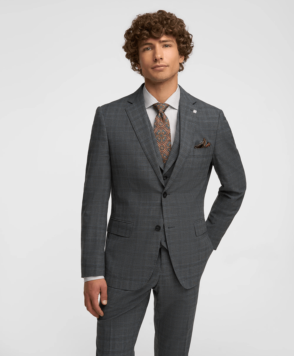 Tiavllya Tiavllya Mens Business 3 Pieces Plaid Suit With Notch Lapel Tuxedos For Wedding (Blazer+vest+Pants)