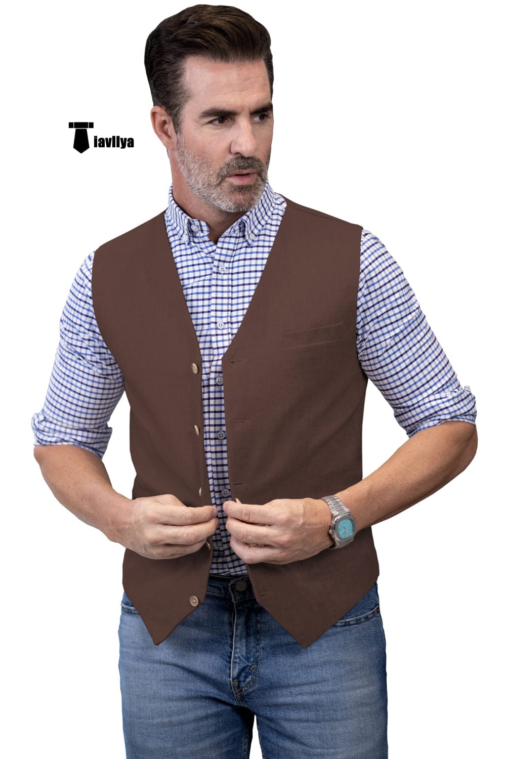 Tiavllya Tiavllya Mens waistcoat Flat Linen V Neck Waistcoat For Wedding