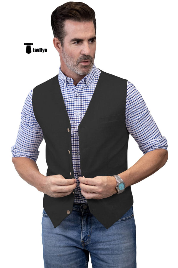 Tiavllya Tiavllya Mens waistcoat Flat Linen V Neck Waistcoat For Wedding
