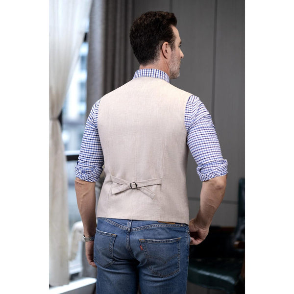 Tiavllya Tiavllya Mens waistcoat Flat Linen V Neck Waistcoat For Wedding