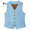 Tiavllya Tiavllya Mens waistcoat Flat Linen V Neck Waistcoat For Wedding