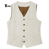 Tiavllya Tiavllya Mens waistcoat Flat Linen V Neck Waistcoat For Wedding