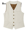 Tiavllya Tiavllya Mens waistcoat Flat Linen V Neck Waistcoat For Wedding