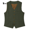 Tiavllya Tiavllya Mens waistcoat Flat Linen V Neck Waistcoat For Wedding