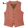 Tiavllya Tiavllya Mens waistcoat Flat Linen V Neck Waistcoat For Wedding