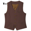 Tiavllya Tiavllya Mens waistcoat Flat Linen V Neck Waistcoat For Wedding