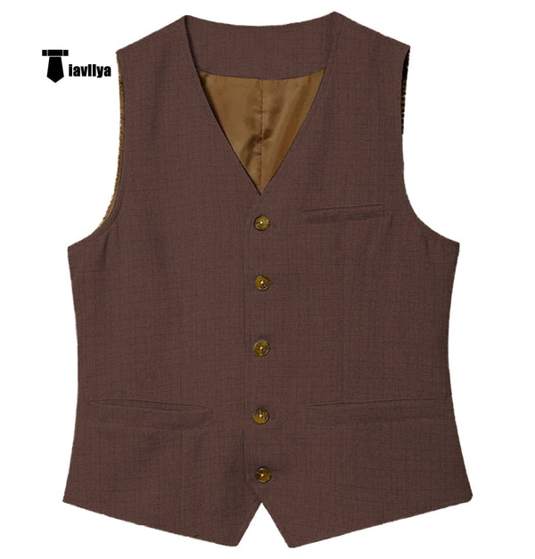 Tiavllya Tiavllya Mens waistcoat Flat Linen V Neck Waistcoat For Wedding