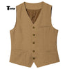 Tiavllya Tiavllya Mens waistcoat Flat Linen V Neck Waistcoat For Wedding