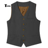 Tiavllya Tiavllya Mens waistcoat Flat Linen V Neck Waistcoat For Wedding