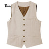 Tiavllya Tiavllya Mens waistcoat Flat Linen V Neck Waistcoat For Wedding