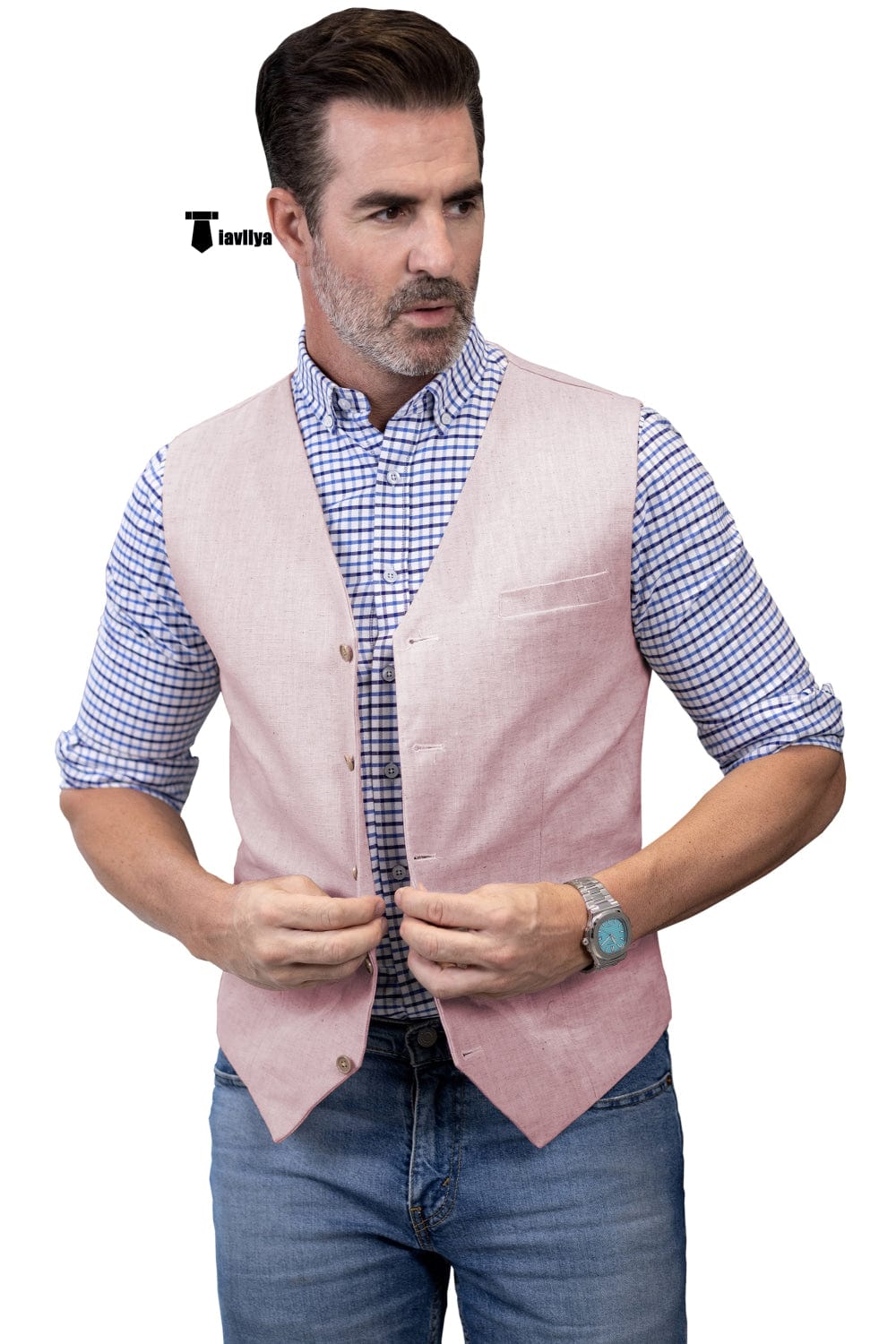 Tiavllya Tiavllya Mens waistcoat Flat Linen V Neck Waistcoat For Wedding