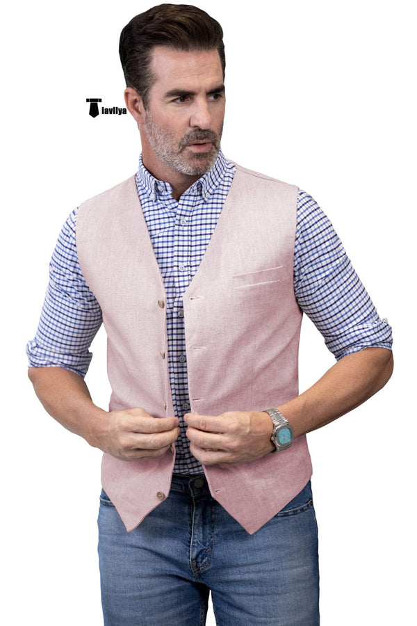 Tiavllya Tiavllya Mens waistcoat Flat Linen V Neck Waistcoat For Wedding
