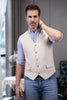 Tiavllya Tiavllya Mens waistcoat Flat Linen V Neck Waistcoat For Wedding