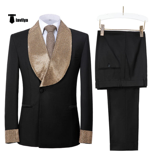 Tiavllya Tiavllya Stylish Men's Suit 2 Pieces Diamond Collar Shawl Lapel Tuxedo For Party (Blazer+ Pants)
