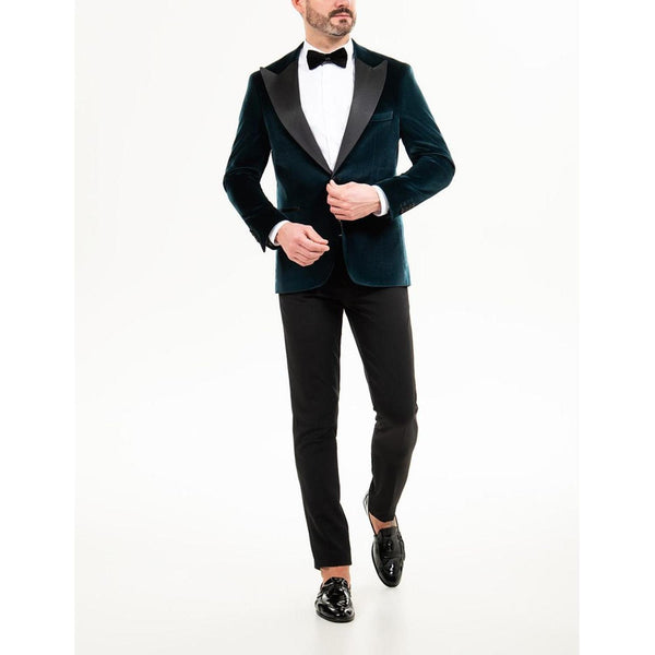 Tiavllya Tiavllya Stylish Men's Suit 2 Pieces Velvet Peak Lapel Tuxedo For Party (Blazer+Black Pants)