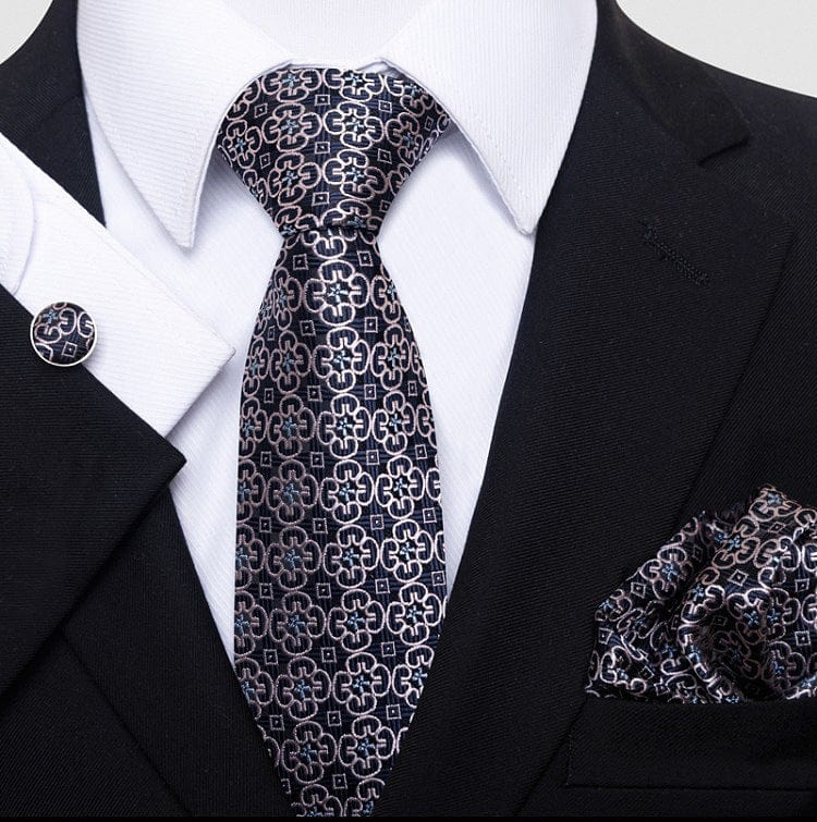 Tiavllya Tiavllya Tiavllya Men's Patterned Tie Set 8cm Pocket Square Men's Cufflinks Tie Wedding