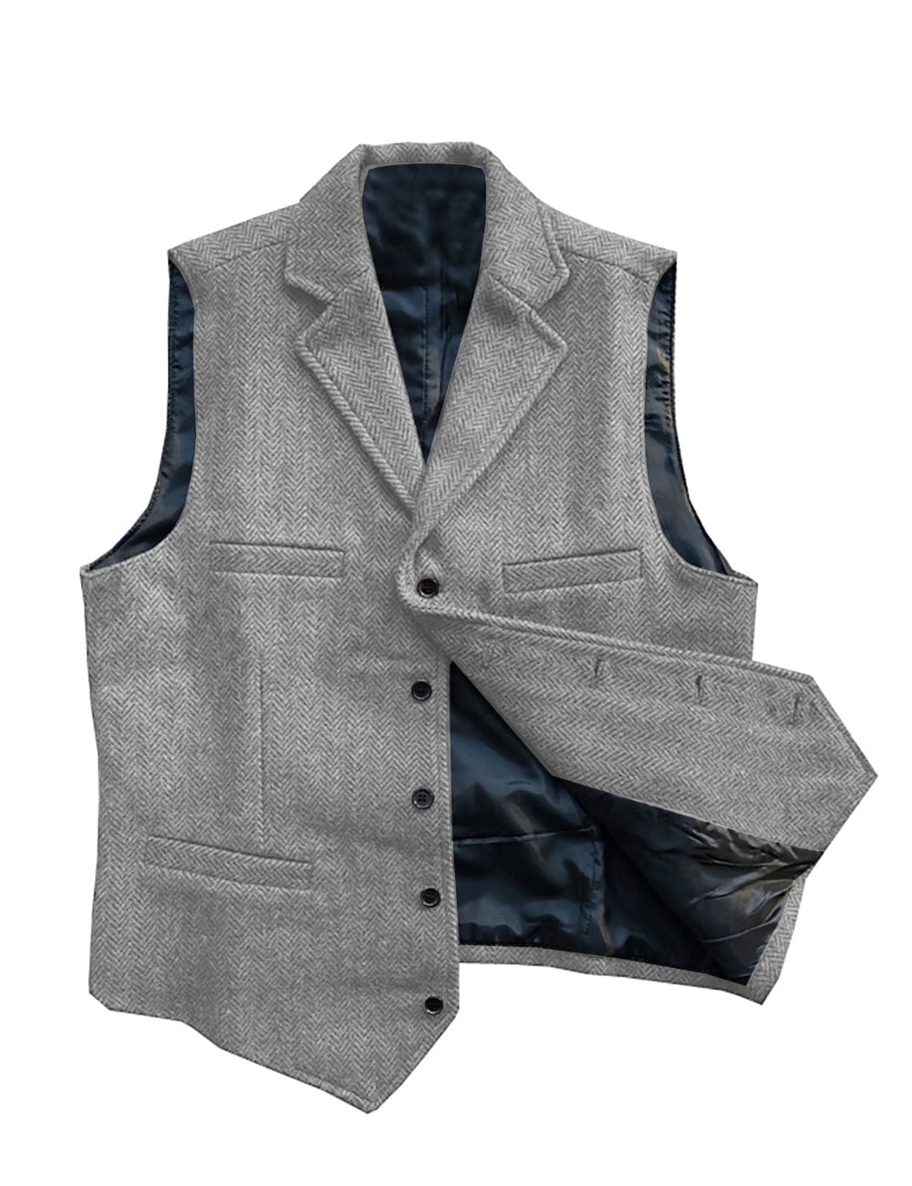 Tiavllya Tiavllya Vintage Classic Slim Tweed Herringbone Notched Lapel Waistcoat