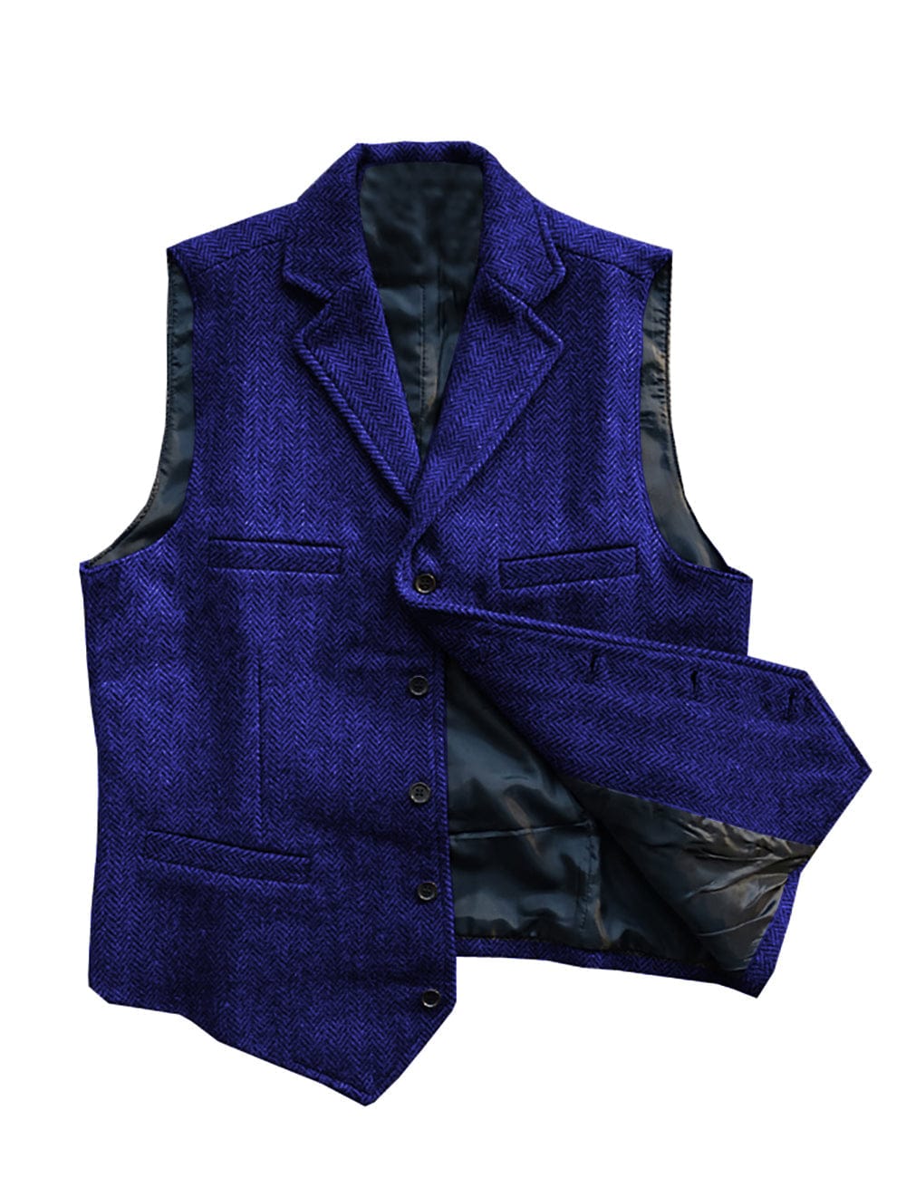 Tiavllya Tiavllya Vintage Classic Slim Tweed Herringbone Notched Lapel Waistcoat