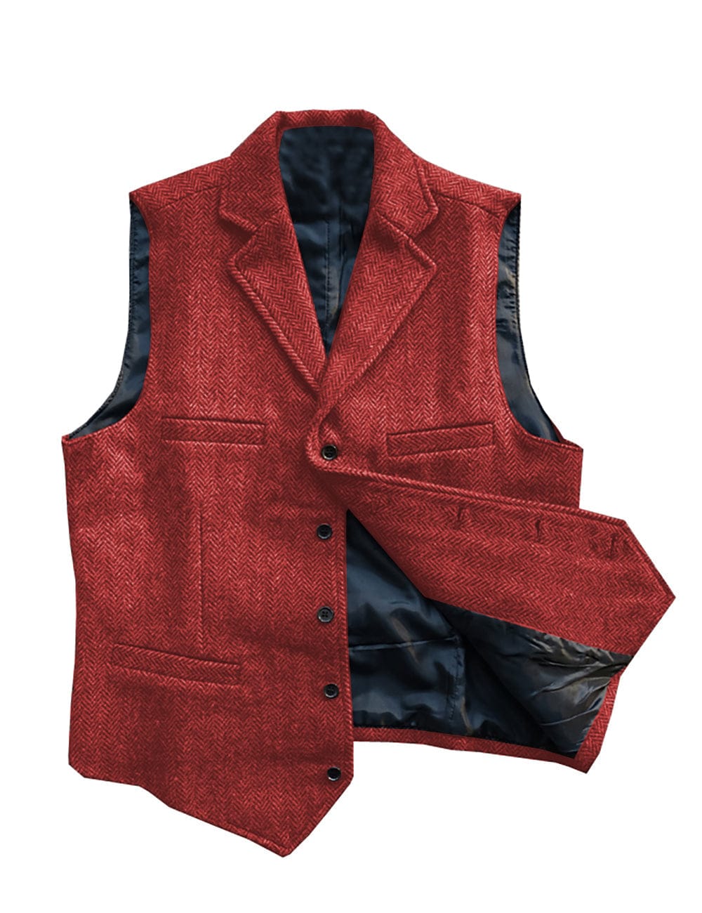 Tiavllya Tiavllya Vintage Classic Slim Tweed Herringbone Notched Lapel Waistcoat