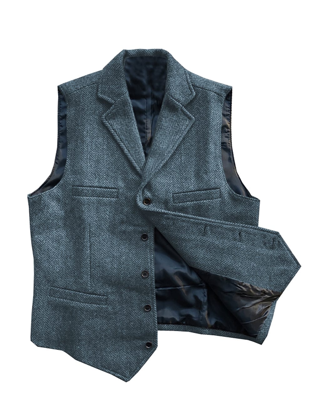 Tiavllya Tiavllya Vintage Classic Slim Tweed Herringbone Notched Lapel Waistcoat