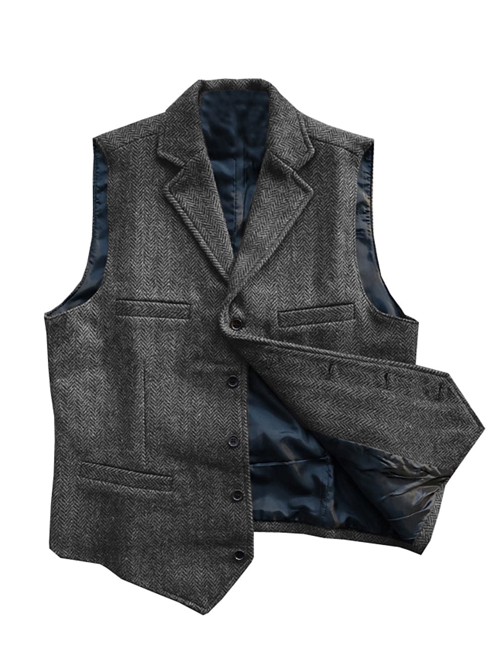 Tiavllya Tiavllya Vintage Classic Slim Tweed Herringbone Notched Lapel Waistcoat