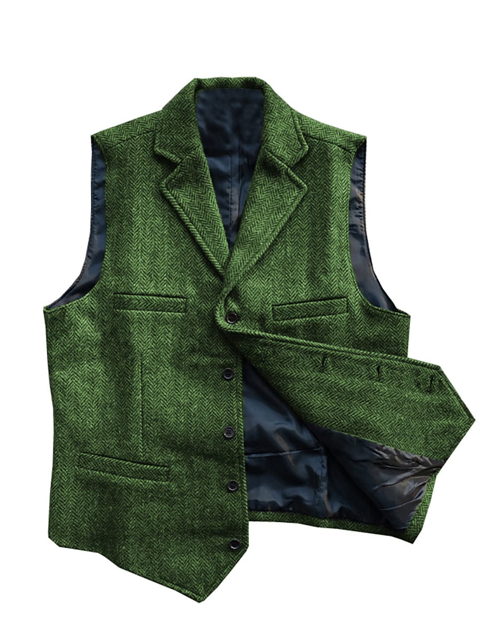 Tiavllya Tiavllya Vintage Classic Slim Tweed Herringbone Notched Lapel Waistcoat