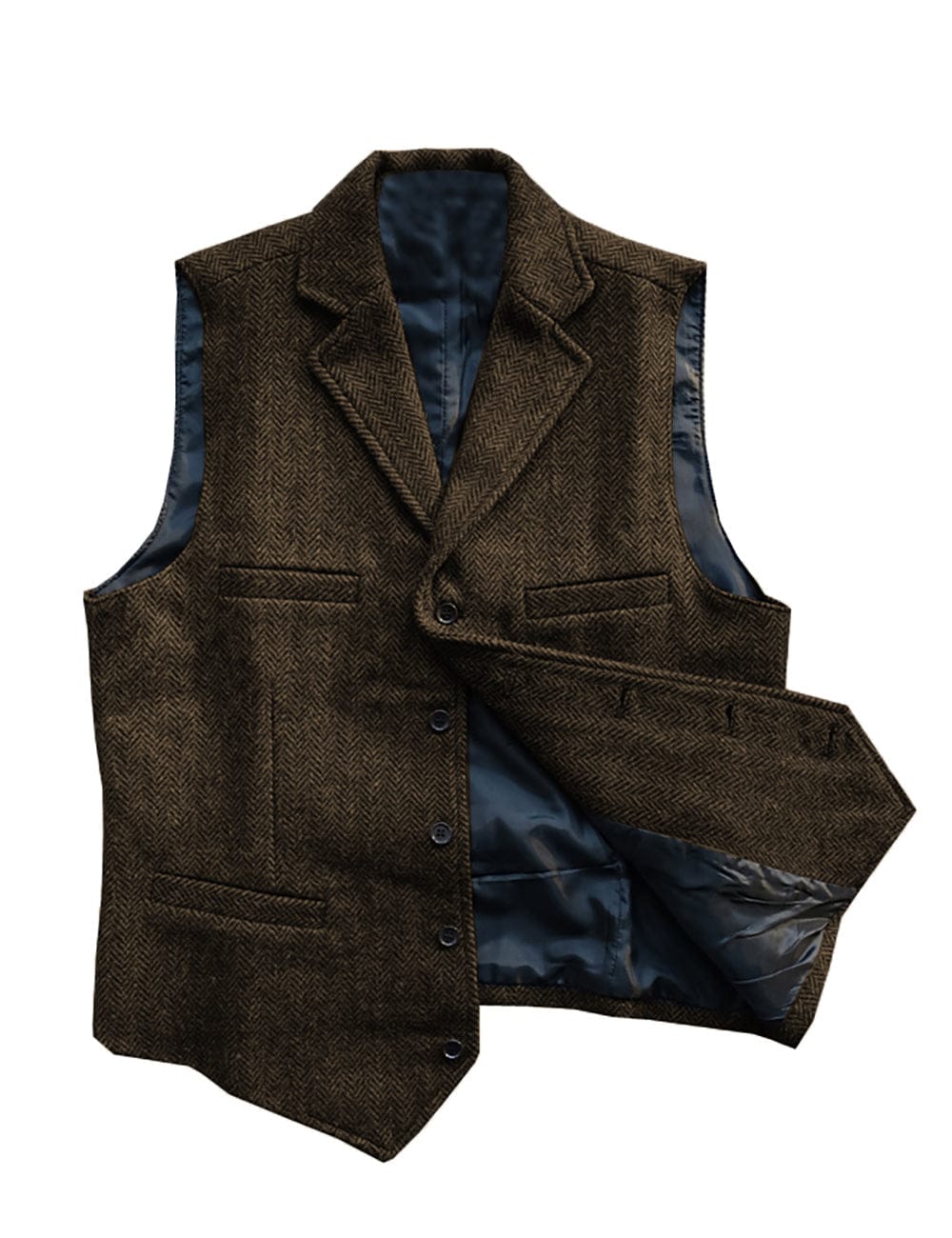 Tiavllya Tiavllya Vintage Classic Slim Tweed Herringbone Notched Lapel Waistcoat