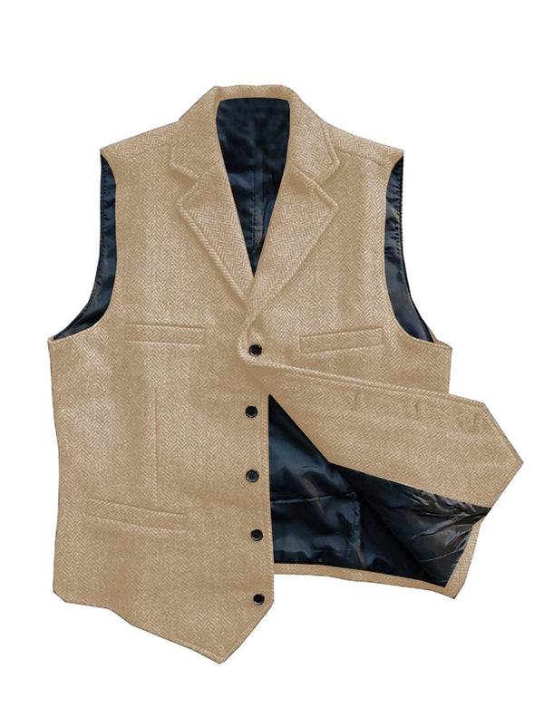 Tiavllya Tiavllya Vintage Classic Slim Tweed Herringbone Notched Lapel Waistcoat