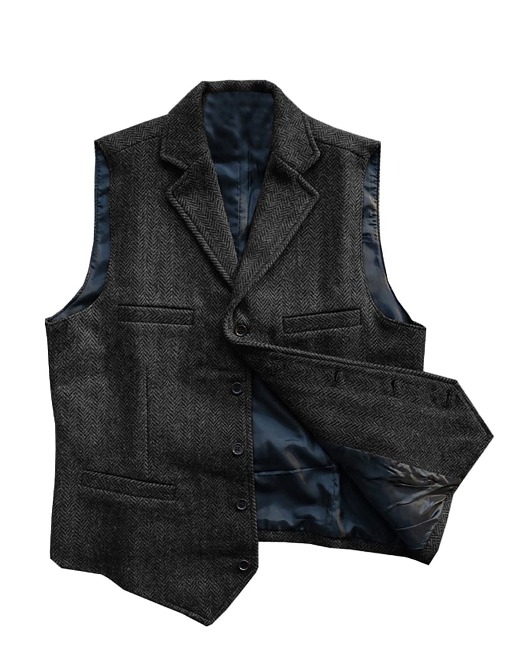Tiavllya Tiavllya Vintage Classic Slim Tweed Herringbone Notched Lapel Waistcoat