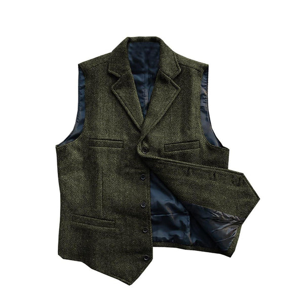 Tiavllya Tiavllya Vintage Classic Slim Tweed Herringbone Notched Lapel Waistcoat