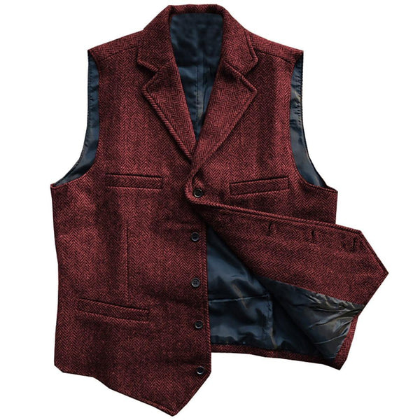 Tiavllya Tiavllya Vintage Classic Slim Tweed Herringbone Notched Lapel Waistcoat