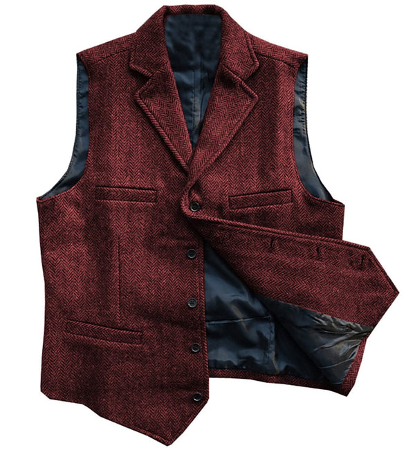 Tiavllya Tiavllya Vintage Classic Slim Tweed Herringbone Notched Lapel Waistcoat