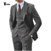 Tiavllya Tiavllya Vintage Classical 3 Pieces Mens Suit Herringbone Tweed Notch Lapel Tuxedos (Blazer+vest+Pants)
