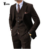 Tiavllya Tiavllya Vintage Classical 3 Pieces Mens Suit Herringbone Tweed Notch Lapel Tuxedos (Blazer+vest+Pants)
