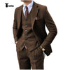 Tiavllya Tiavllya Vintage Classical 3 Pieces Mens Suit Herringbone Tweed Notch Lapel Tuxedos (Blazer+vest+Pants)