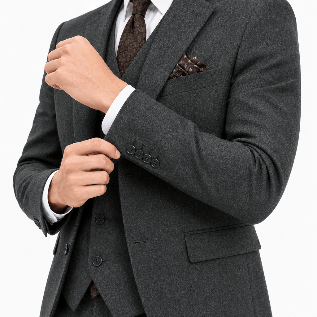 Tiavllya Tiavllya Vintage Classical 3 Pieces Mens Suit Herringbone Tweed Notch Lapel Tuxedos (Blazer+vest+Pants)