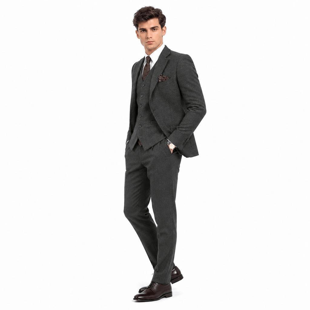 Tiavllya Tiavllya Vintage Classical 3 Pieces Mens Suit Herringbone Tweed Notch Lapel Tuxedos (Blazer+vest+Pants)