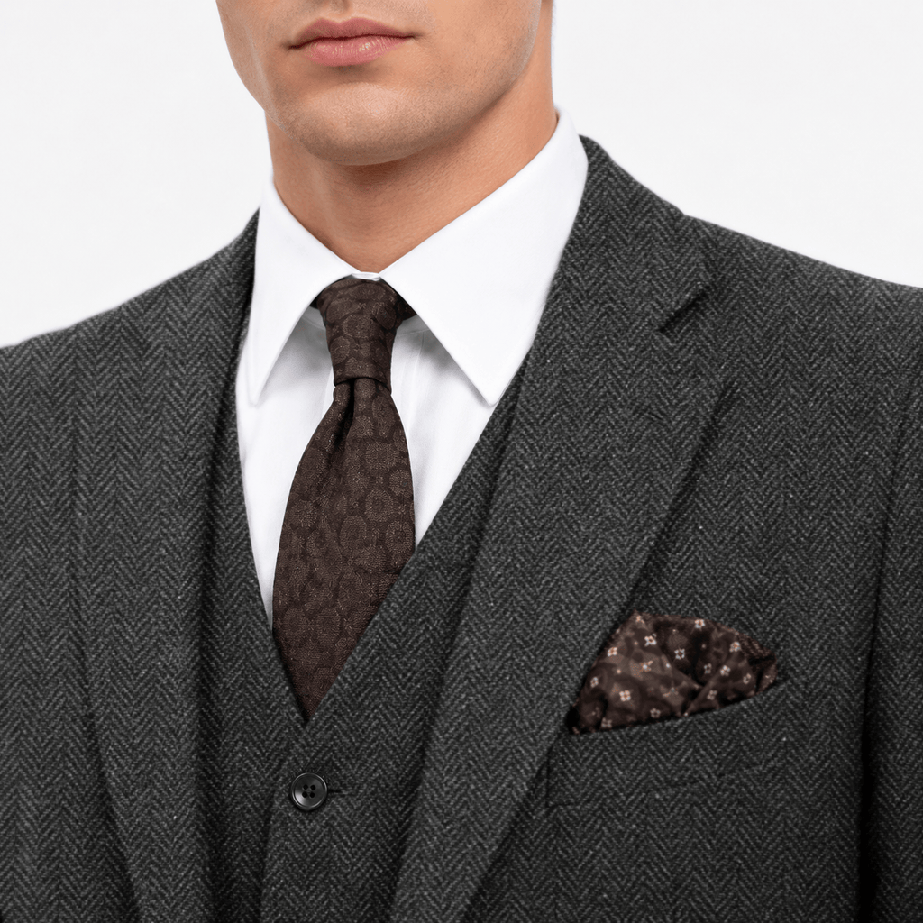 Tiavllya Tiavllya Vintage Classical 3 Pieces Mens Suit Herringbone Tweed Notch Lapel Tuxedos (Blazer+vest+Pants)