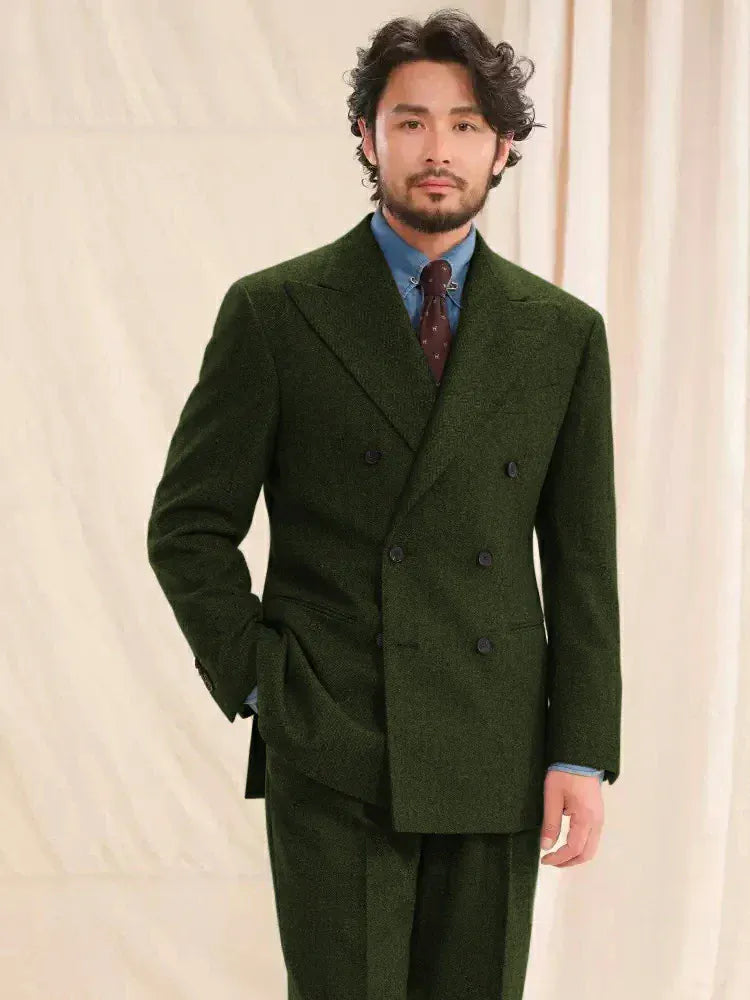 Tiavllya Tiavllya Vintage Classical Men's 2 Piece Suit Herringbone Tweed Peak Lapel Tuxedos (Blazer+Pants)