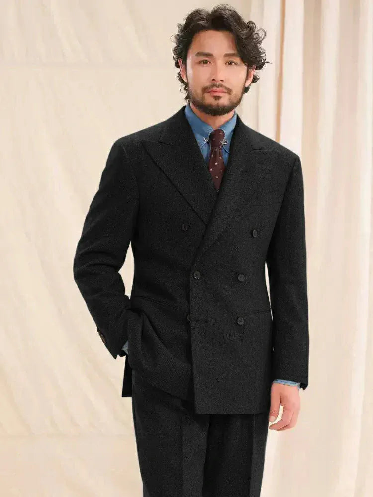 Tiavllya Tiavllya Vintage Classical Men's 2 Piece Suit Herringbone Tweed Peak Lapel Tuxedos (Blazer+Pants)