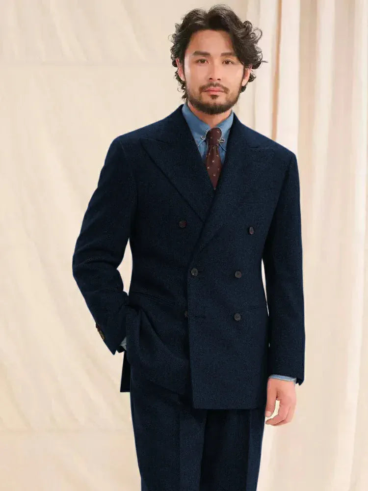 Tiavllya Tiavllya Vintage Classical Men's 2 Piece Suit Herringbone Tweed Peak Lapel Tuxedos (Blazer+Pants)