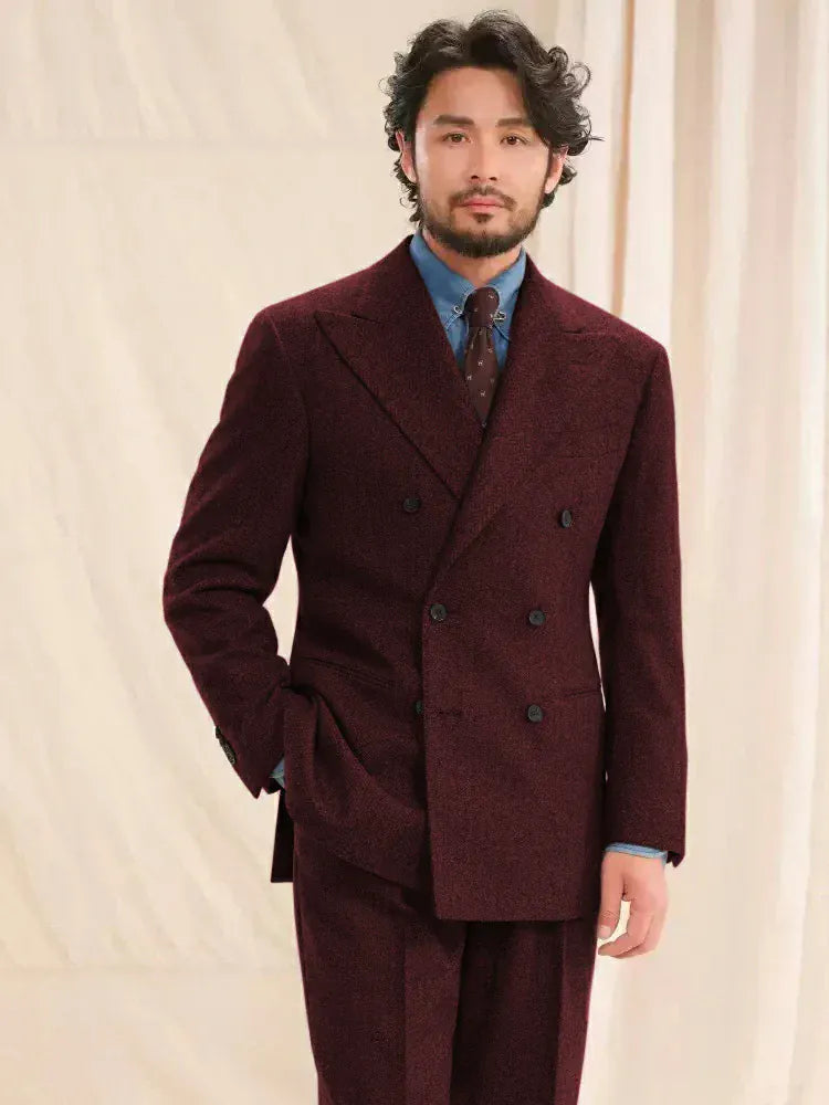 Tiavllya Tiavllya Vintage Classical Men's 2 Piece Suit Herringbone Tweed Peak Lapel Tuxedos (Blazer+Pants)