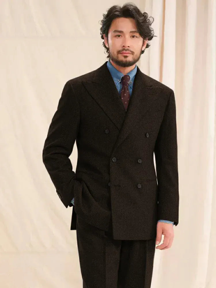 Tiavllya Tiavllya Vintage Classical Men's 2 Piece Suit Herringbone Tweed Peak Lapel Tuxedos (Blazer+Pants)