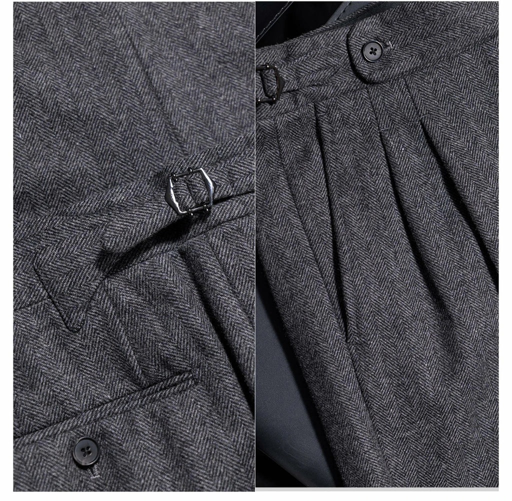 Tiavllya Tiavllya Vintage Classical Men's 2 Piece Suit Herringbone Tweed Peak Lapel Tuxedos (Blazer+Pants)