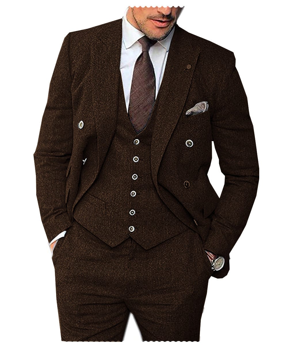 Tiavllya Tiavllya Vintage Classical Men's 3 Piece Suit Herringbone Tweed Notch Lapel Tuxedos (Blazer+vest+Pants)