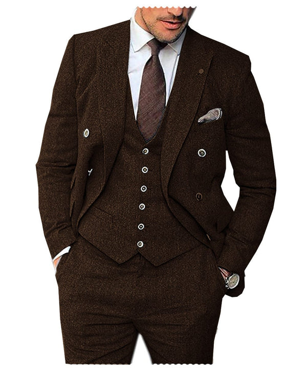 Tiavllya Tiavllya Vintage Classical Men's 3 Piece Suit Herringbone Tweed Notch Lapel Tuxedos (Blazer+vest+Pants)