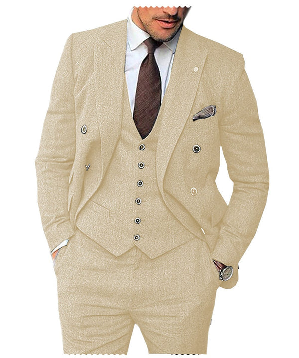 Tiavllya Tiavllya Vintage Classical Men's 3 Piece Suit Herringbone Tweed Notch Lapel Tuxedos (Blazer+vest+Pants)
