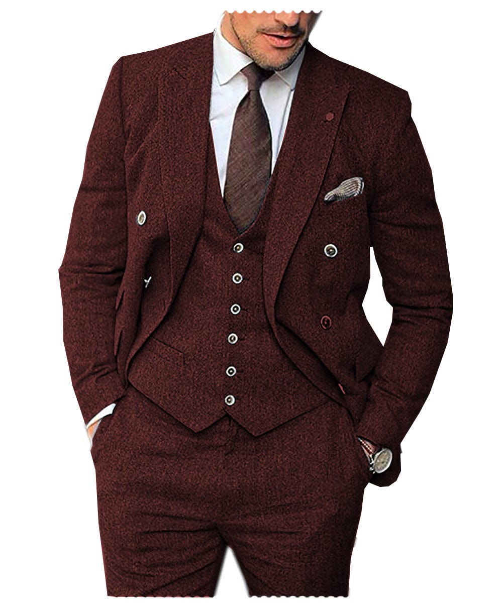 Tiavllya Tiavllya Vintage Classical Men's 3 Piece Suit Herringbone Tweed Notch Lapel Tuxedos (Blazer+vest+Pants)