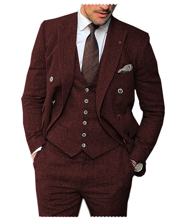 Tiavllya Tiavllya Vintage Classical Men's 3 Piece Suit Herringbone Tweed Notch Lapel Tuxedos (Blazer+vest+Pants)
