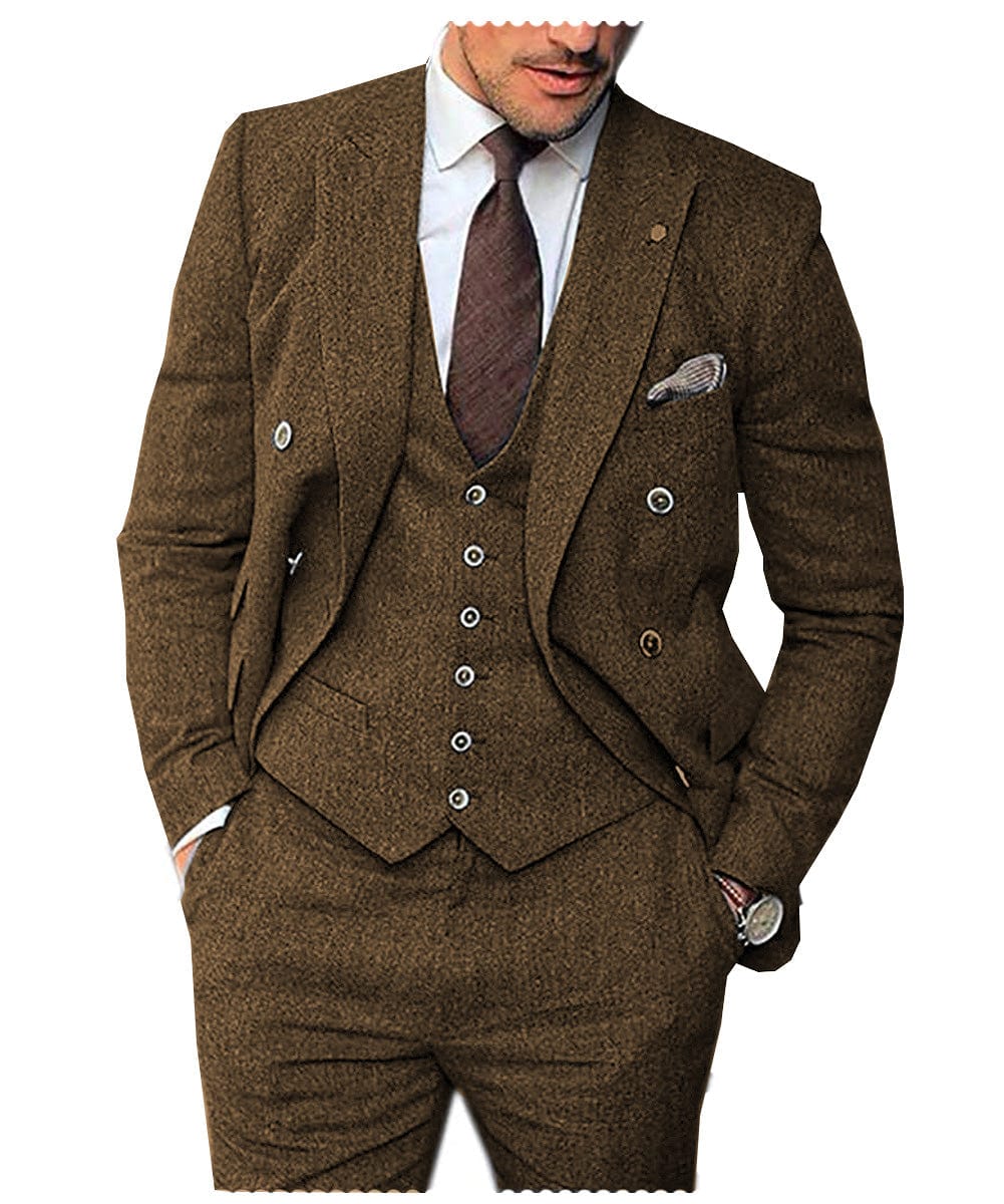 Tiavllya Tiavllya Vintage Classical Men's 3 Piece Suit Herringbone Tweed Notch Lapel Tuxedos (Blazer+vest+Pants)